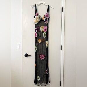 Floral sequin sheer mesh slip dress